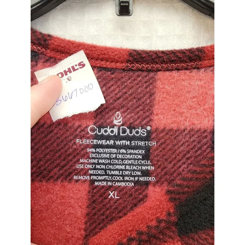 Cuddl Duds Pajama Top Sz XL Fleecewear Stretch Long Sleeve Buffalo Plaid 4999